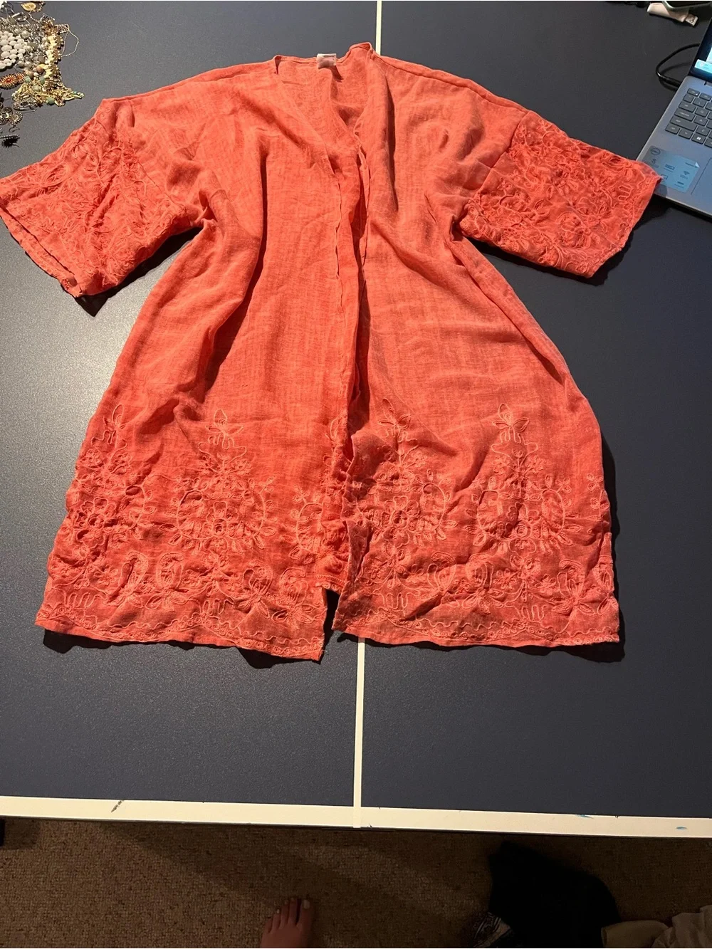 Women's Coral Embroidered Lightweight Kimono Wrap